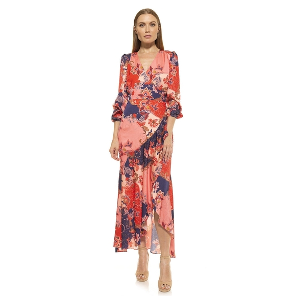 Alexia Admor High-low Ruffle Silhouette "Tala" Maxi Dress Pink/Mixed Print 6 NWT - Picture 1 of 11
